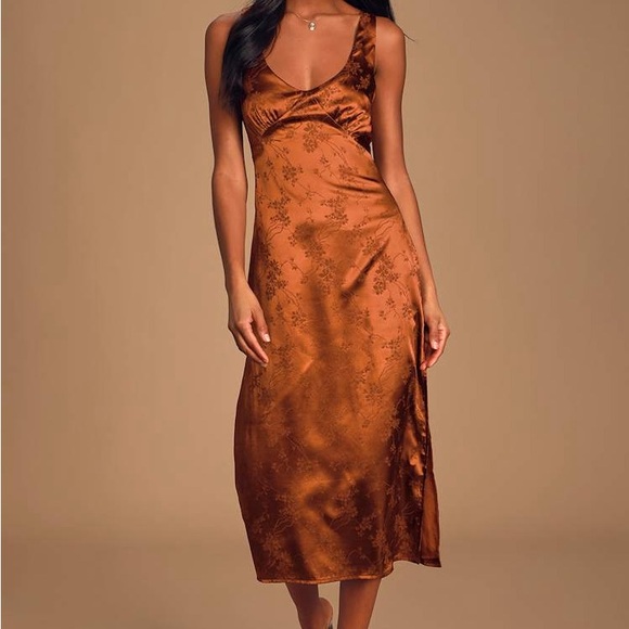 Lulus Dresses & Skirts - Lulu's Copper Satin Slip Midi Dress